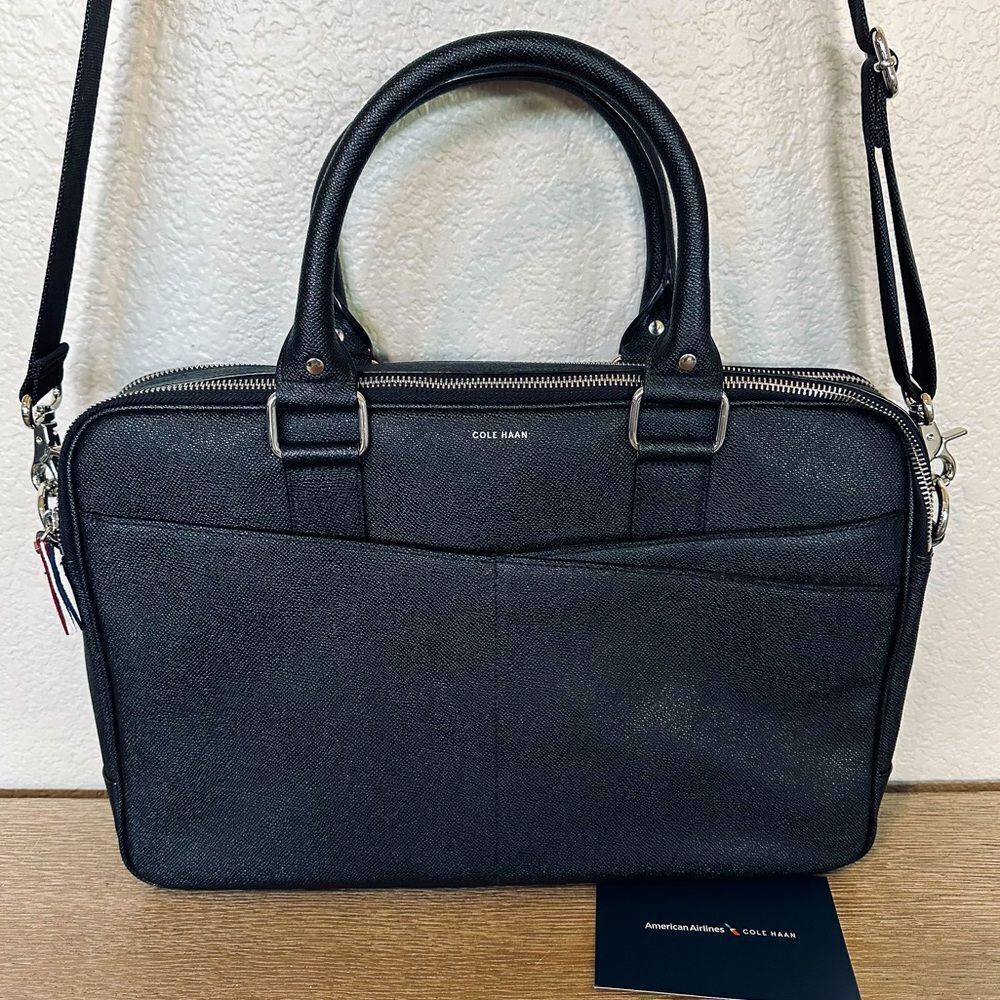 Cole Haan American Airlines Black Leather Travel Laptop Bag